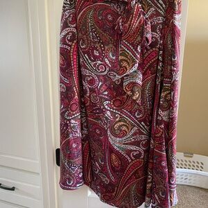 Talbot’s Paisley print flowing satin a-line skirt with sash and elastic waist